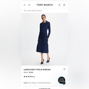 Tory Burch Logo Knit Polo Dress Navy
